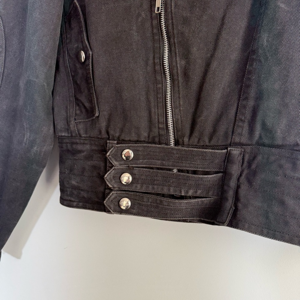 Cooper Sportswear Vintage Cropped Denim Moto Jean Jacket Black Gray Motorcycle S - Picture 10 of 16